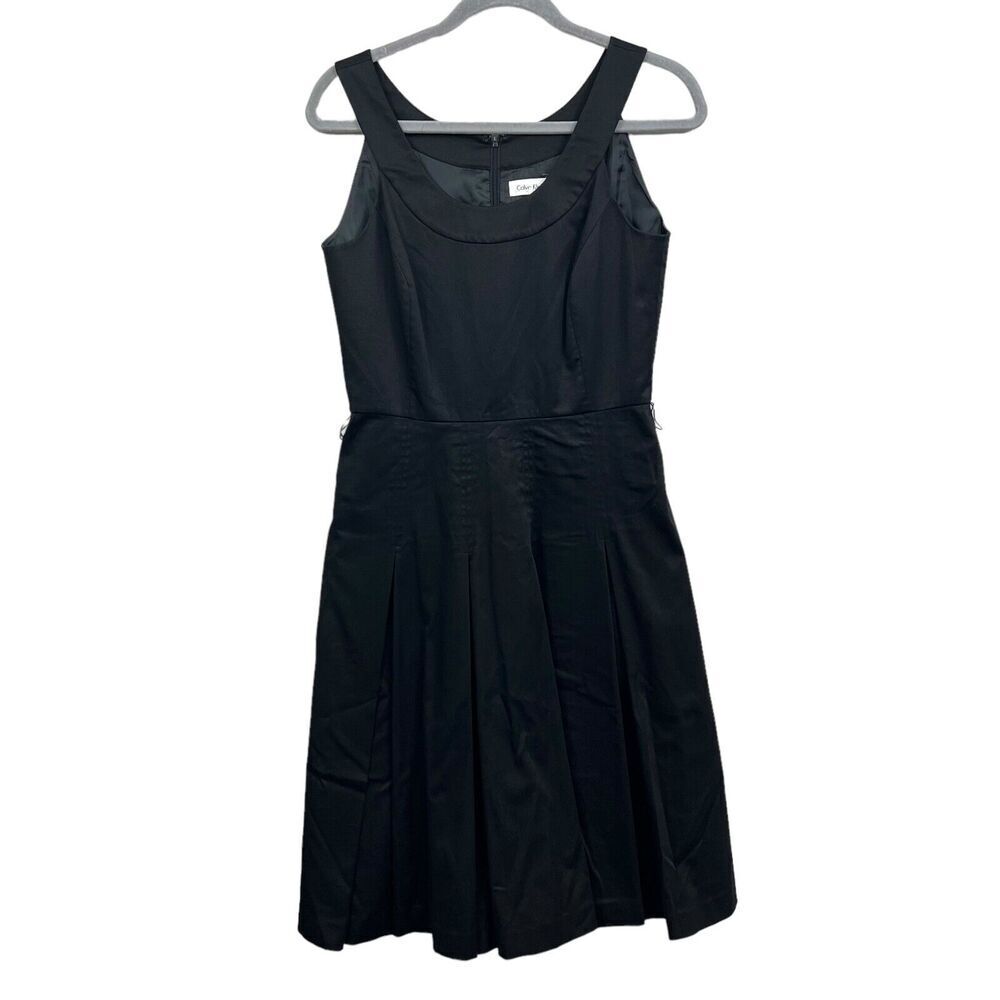 Calvin Klein Fit & Flare Dress A Line Pleated Skirt Zip Black Women Size 6*